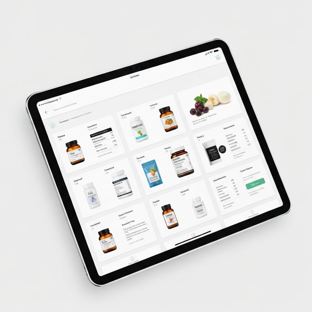 Digital catalog interface showing organized supplement information